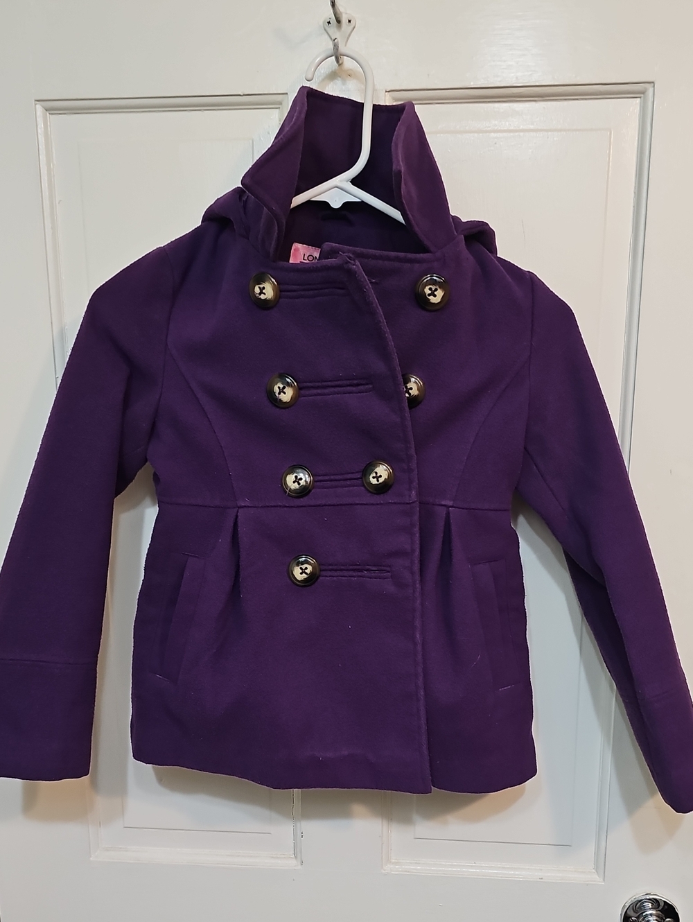London Fog Purple Double-Breasted Hooded Peacoat for Kids